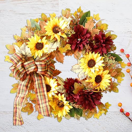 Simulated Plant Bow Tie Retro Lightweight Sunflower Wreath for Autumn Decor - image 6