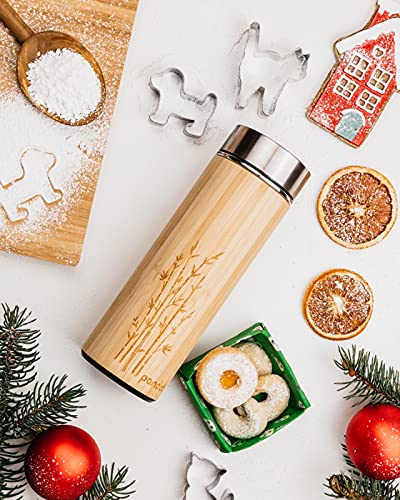 pandoo bamboe thermo beker | dubbelwandige thermo fles, reis mok, thee maker, thee fles, drinkfles met rvs theezeefje | BPA-vrij | Thee to-go - Image 8