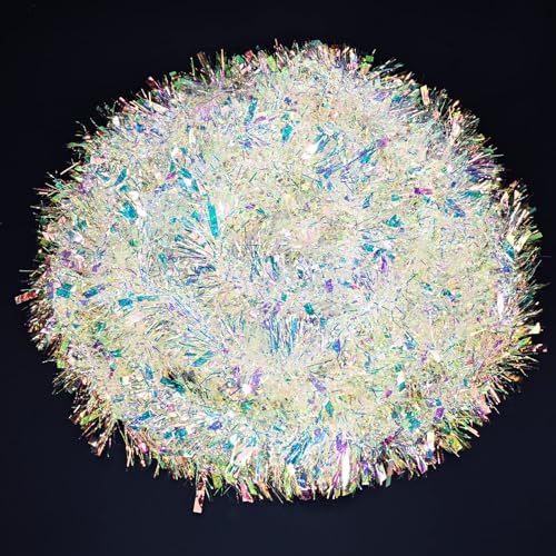 33FT Christmas Tinsel Garland Iridescent Metallic Hanging Garland for Christmas Tree Fireplace Mantle Home Decoration