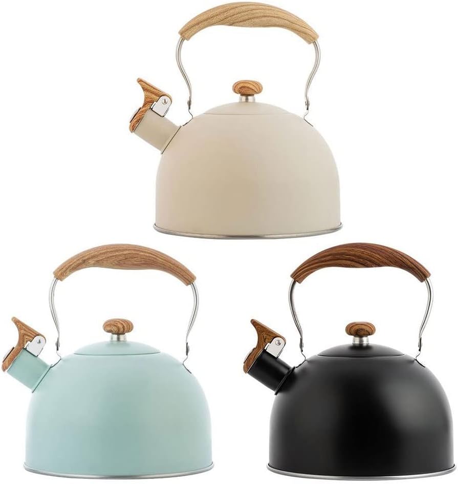 2.5L Stainless Steel Whistling Tea Kettle Food Grade Teapot for Make Tea Boil Water Compatible Gas Stoves Induction Cookers(Black)