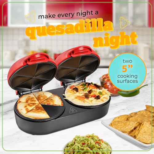 Nostalgia Taco Tuesday Double Street Taco Quesadilla Maker – Two Side-By-Side 5 Inch 6 Wedge Cooking Surface for Beef, Steak, Chicken, Bean, Veggie, and Cheese Street Taco-Sized Quesadillas - Red - image 2