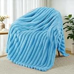 Exclusivo Mezcla Fleece Throw Blanket for Sofa, Super Soft Striped Jacquard Bed Blanket, Lightweight Fuzzy Cozy for All Seasons, 127x152 CM, Blue