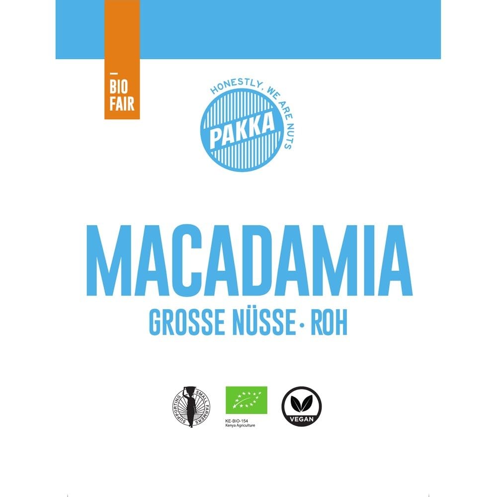 Nueces de macadamia jumbo ecológicas aromáticas de comercio justo 1000 g - 1 kg, crudas, sin tostar, nueces de macadamia de Kenia, extragrandes, veganas, paquete familiar, paquete económico