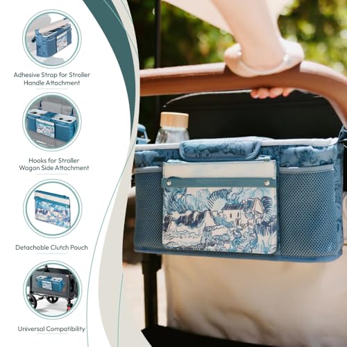 Image of WONDERFOLD Universal Parent Console Stroller Organizer with Insulated Cup Holders, Hook & Loop Closure Handle Attachment, 2 Storage Pockets, Removable Shoulder Strap for Easy Transport