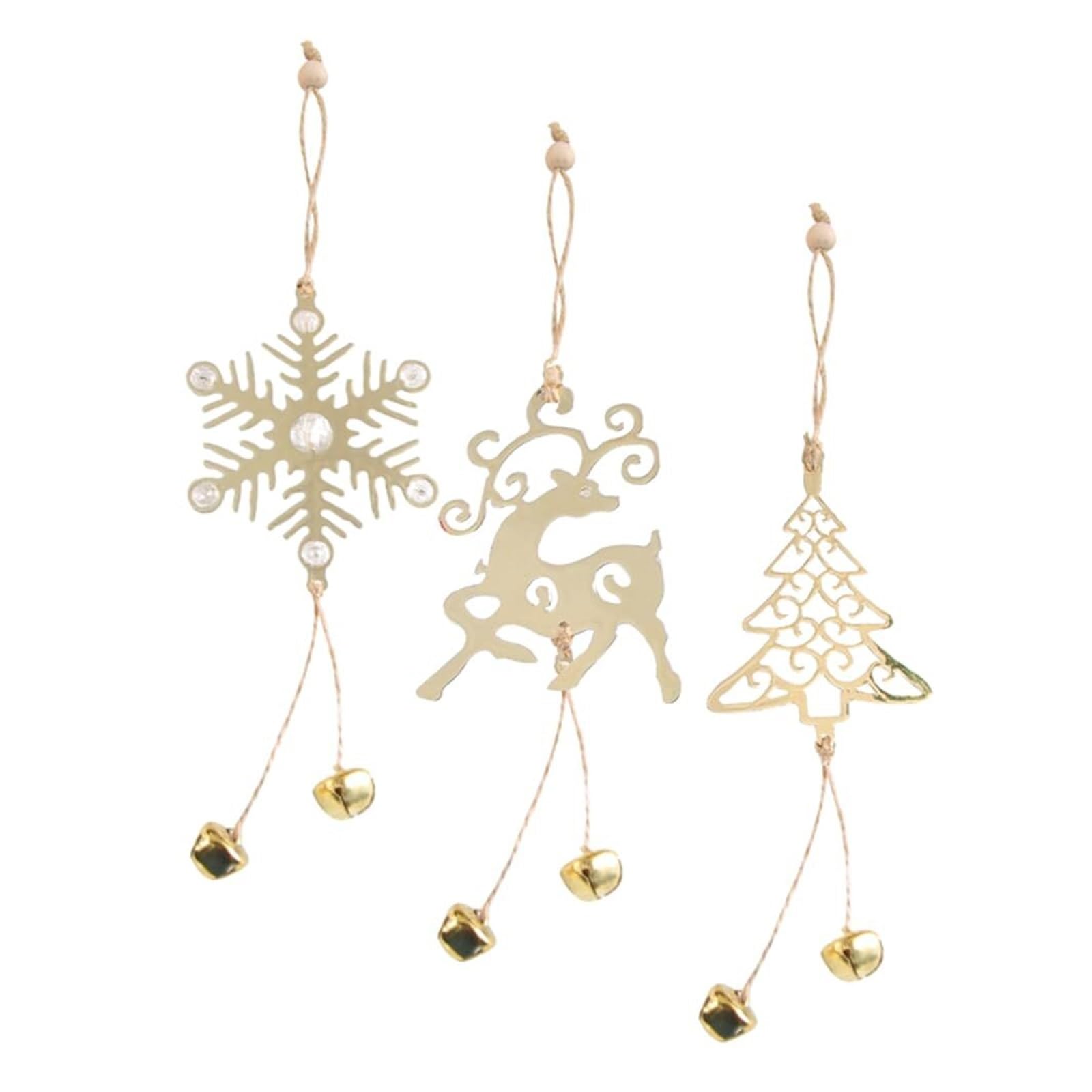 Campanelle Natale 6 Pezzi Albero di Natale Ornamento da Appendere in Metallo Fiocco Neve Campane Cervo Pendenti Decorazioni