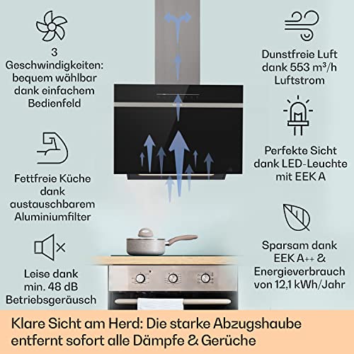 Klarstein Dunstabzugshaube 60 cm Umluft/Abluft in Schwarz mit Wi-Fi