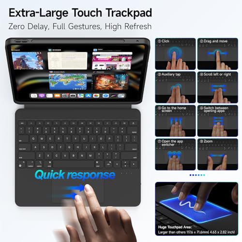 accrosoo Rotatable Detachable Magnetic Keyboard Case for iPad A16 11th/10th Gen, with Larger-Touch Trackpad, Shockproof Bumper, Support Portrait, Magnetic Pencil Holder, Backlight,Full Protect, Black by accrosoo - Image 2
