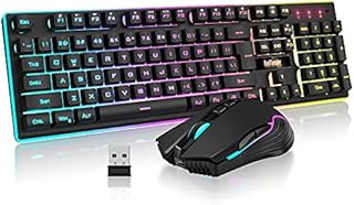 RedThunder K10 Wireless Gaming Keyboard and Mouse Combo, LED Backlit Rechargeable 3800mAh Battery, Mechanical Feel Anti-ghosting Keyboard + 7D 3200DPI Mice for PC Gamer (Black)