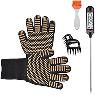 BBQ Gloves,Oven Gloves 1472℉ 4 in 1 Grilling Set with 1 Meat Thermometer