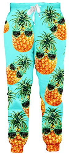 Blue Neon Pineapple Hawaiian Print Men's Joggers