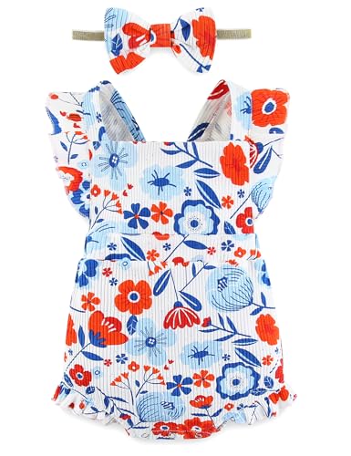 Image of Fullfamous Baby Girl Ruffled Jumpsuit and Headband Set