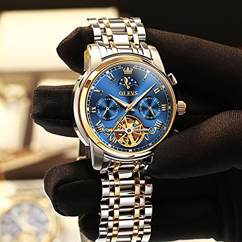 Image of OLEVS Men Watch Automatic Mechanical Skeleton Moon Phase Dress Business Stainless Steel 3AT Waterproof Luminous Men Wrist Watch