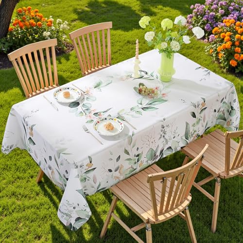 SASTYBALE Summer Tablecloth, Spring Rectangle Table Cloth Eucalyptus Leaves Table Cover Spillproof Washable TableCloths for Dining, Farmhouse, Picnic, Outdoor, Kitchen, Easter Decor (60" x 84") by SASTYBALE - Image 2
