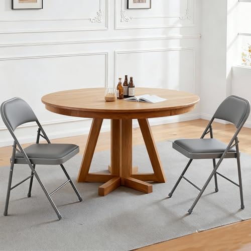 Image of Simple Deluxe Dining Chairs Set of 2, Leather Cushion Foldable Modern Kitchen Side Chair with Padded Back& Metal Legs, Upholstered Dinner Seat Gift for Home /Living Room /Bedroom /Restaurant, Grey