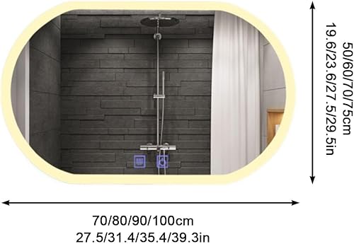 Miniatura 2 de Espejo de baño LED, espejo de pared ovalado sin marco, espejo de tocador con tacto demister, espejo LED iluminado, un solo toque, botón doble
