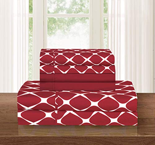 Elegant Comfort Luxury Softest and Coziest 6-Piece Bed Sheet Set, Wrinkle Resistant Milano Trellis Pattern-1500 Thread Count Egyptian Quality Microfiber Bedding Set, King, Burgundy