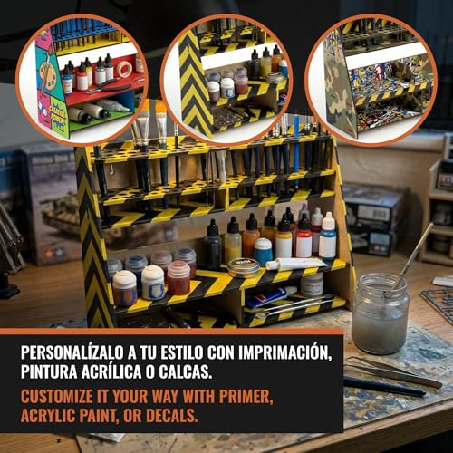 Miniatura 6 de Organizador Pinceles Herramientas Y Pinturas Para Modelismo Miniaturas Estantería Porta Herramientas Mesa Y Pared Kit Corte Láser Bellas Artes Hobby Compatible Con Vallejo Citadel Army Painter Ak