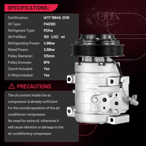 BDFHYK Air Conditioning A/C Compressor with Clutch Compatible with Toyota Sienna 3.3L 2004-2006, Sienna 3.5L 2007, Replacement 98310, 97310, 8832008051