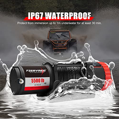 Fieryred 12V 5500Lbs Electric Winch With Synthetic Rope, Wireless Remote Control Winch For Atv, Utv,Truck, Off Road Trailer,3 Colours Clutch Knob Wired Anailable #TOP3