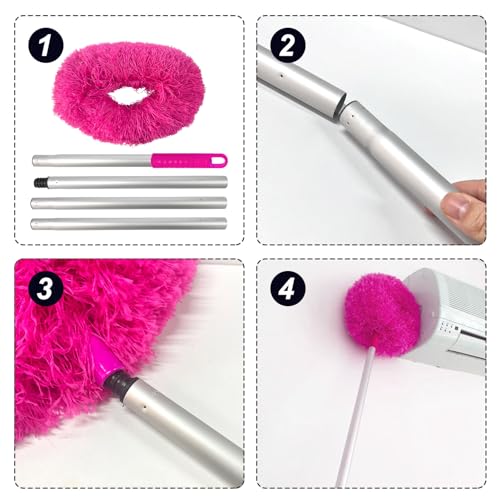 Image of Ceiling Fan Cleaner Duster with Extension Pole, High Ceiling Duster Microfiber Ceiling Fan Blade Cleaner Removable Washable Adjusts 13 to 57.1 in for Cleaning Wall Door Bookshelves Window Red