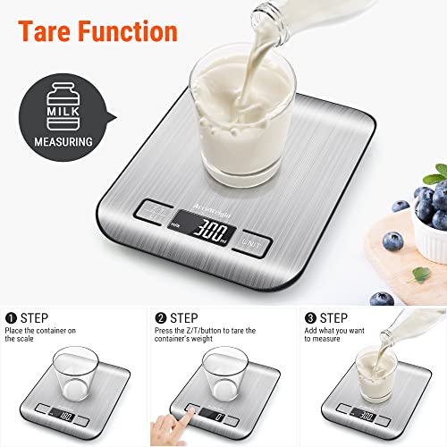 Accuweight 211 Digital Kitchen Food Scale For Cooking Baking Coffee Scale 5000G By 1G With Tare And Lcd Display Food Weight Scale, 8.11×6.42×1.18" Silvery #TOP4