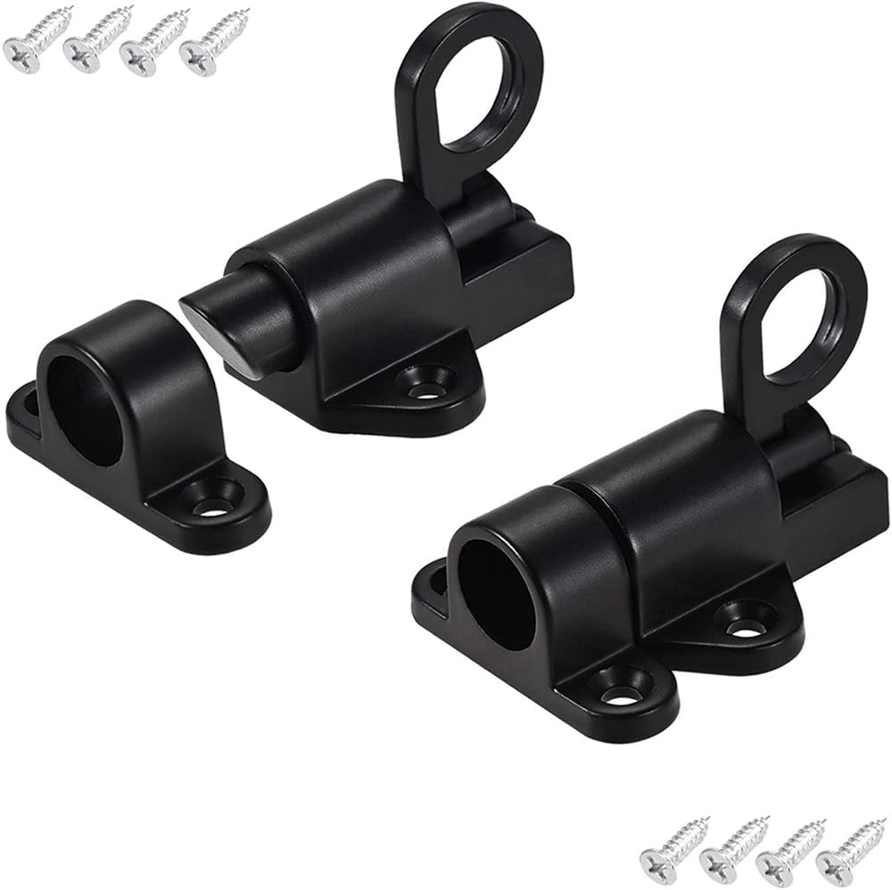 Spring Loaded Barrel Bolt Latch for Cabinet ZKRIOC 2 Pack Gates Self-Closing Latches Window Safety Automatic Spring Slide Door Lock Resilient for Wooden Door, Black