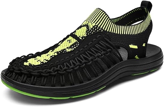 Handmade Weaving MensSandals Outdoor Casual Beach Sandals Breathable Soft Non-Slip Mesh Mens SlippersBlack,7