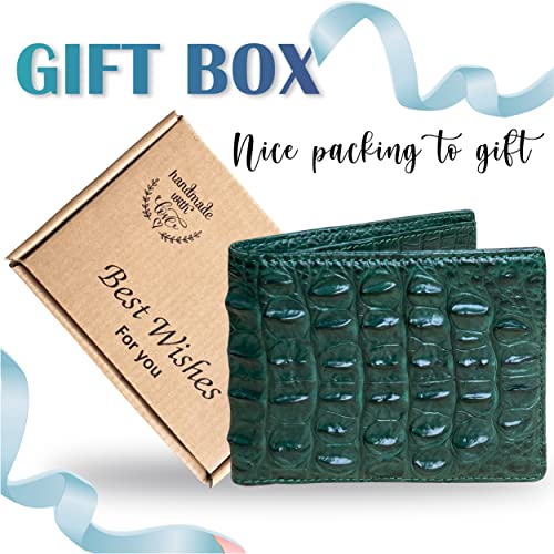Image of HATA Men Leather Bifold Wallet RFID Blocking Front Pocket Exotic Billfold Handmade Gift For Birthday Wedding Anniversary Father's Day