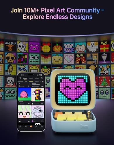 Image of Divoom Ditoo Pro Retro Pixel Art Game Bluetooth Speaker with 16X16 LED App Controlled Front Screen (Blue)