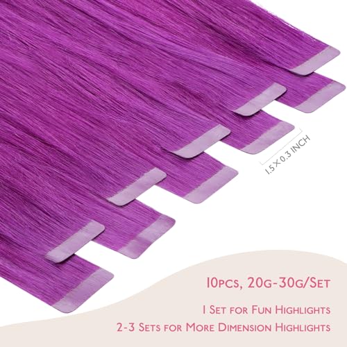 Image of Wennalife Purple Tape in Hair Extensions, 10pcs 30g 24 inch Remy Invisible Tape Ins Straight Colored Soft Real Human Hair Tape in Extensions Refill Set Extensions