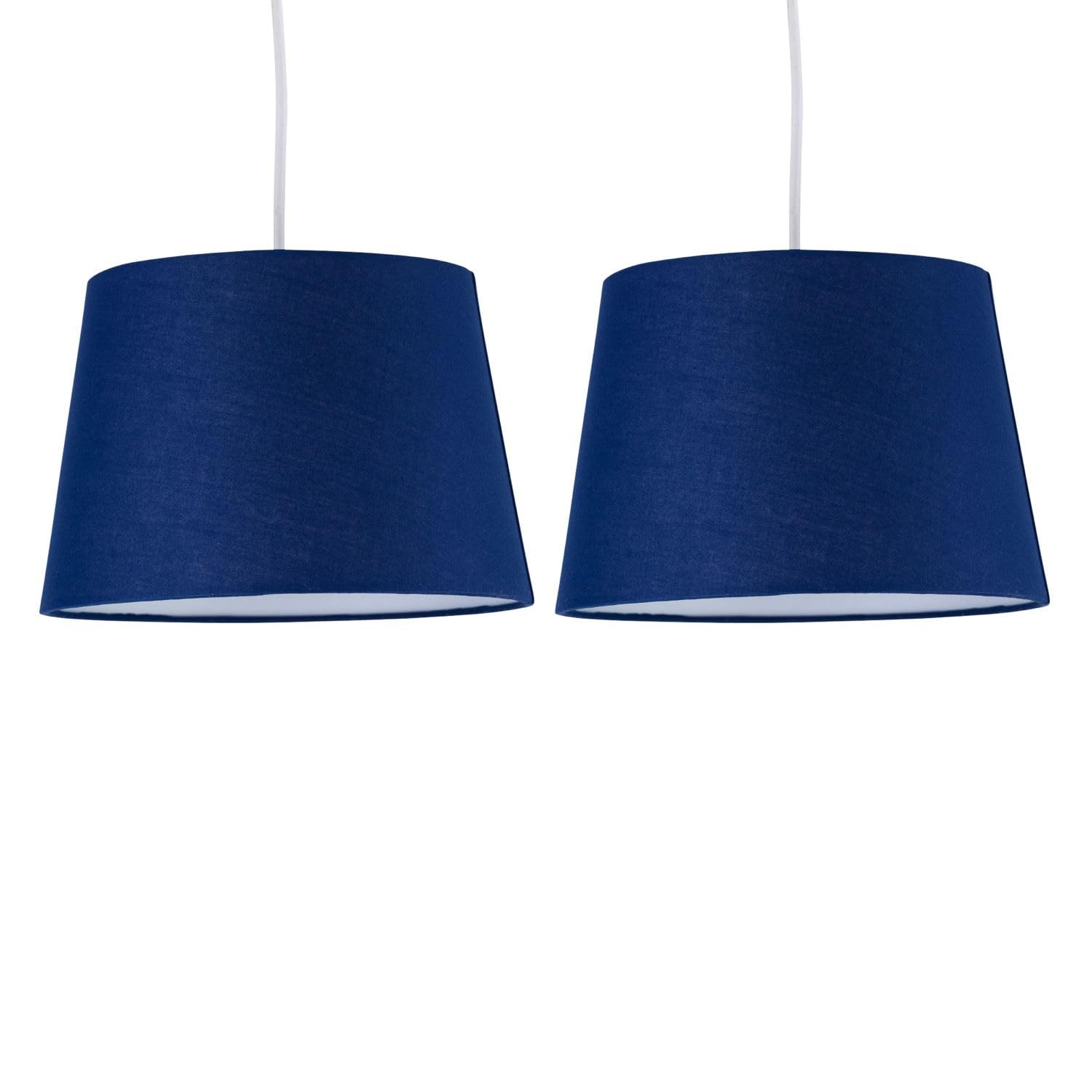 Firstchoicelighting Blue Set Of 2 Navy Fabric Easy Fit Light Shades/Lampshades For Ceiling Light Or Table Lamps, 23Cm Diameter