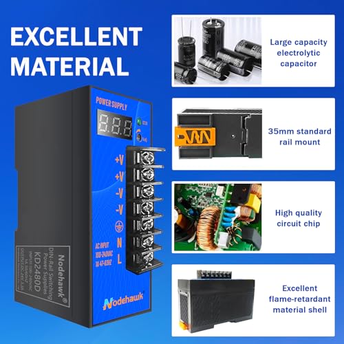 Image of 24V Switching Power Supply AC 110-240V to DC 24V Din Rail Power Supply Highly efficient and Dual Output Power Conversion for 3D Printer Motor Monitoring Relay Lighting Equipment,3.3A 80W