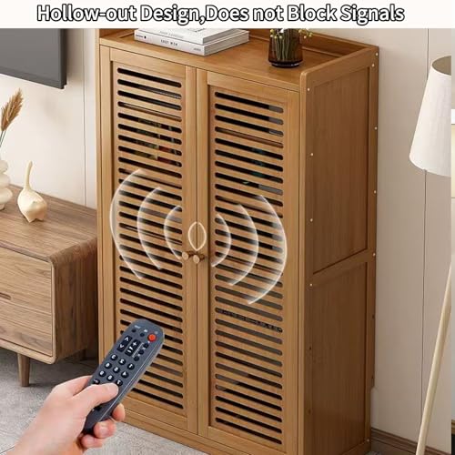Image of WiFi Router Storage Cabinet with Louvered Doors,Adjustable Shelves,Multi-Functional Hidden Storage Cabinet,for Living Room,Office,Small Households