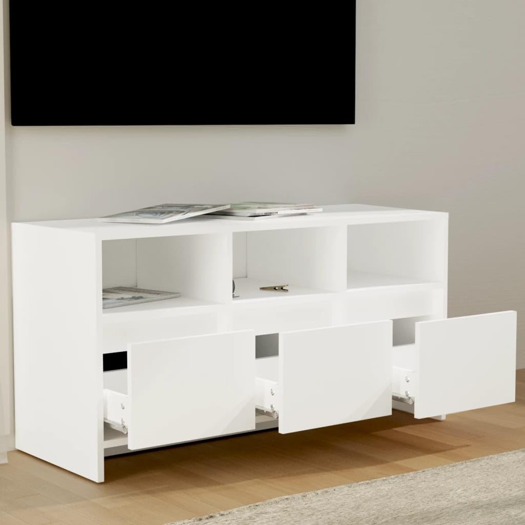 Console multimediale TV per sala giochi, camera da letto, mobile multimediale, console TV, bianco, 102 x 37,5 x 52,5 cm, materiale in legno, adatto per soggiorno, camera da letto