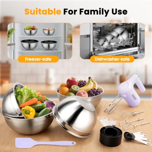 Image of Lord Eagle 5-Speed Hand Mixer Electric With 4 Mixing Bowls Set