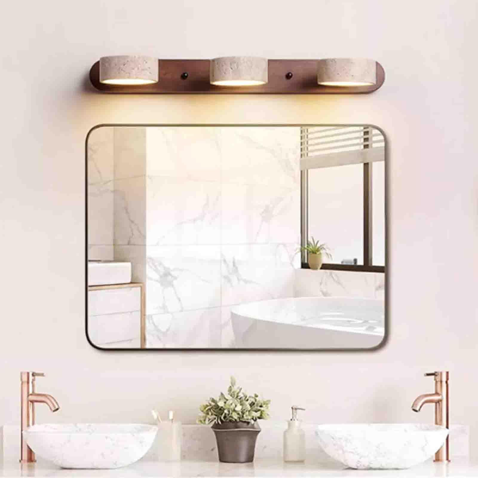 Applique Murale linéaire en Pierre Naturelle, Style Ferme, en Bois, travertin Jaune, 2, 3 ou 4 Lampes, éclairage de Salle de Bain sur Miroir, éclairage LED Rotatif à 180° (Noyer 51 cm)
