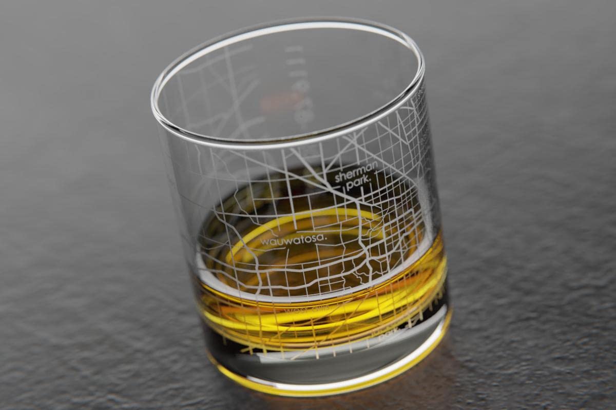 Well Told Engraved Milwaukee Wisconsin Map Rocks Glass, Old Fashioned Whiskey Glass (11 oz, Clear) Etched Whiskey Glass, Gifts For Whiskey Lovers