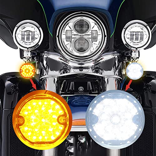 Audexen 3-1/4 Inch Front Led Turn Signal Flat Smoke Lens 1157 Base Amber And White Lamp Compatible With Harley Road Glide Road King Softail Ultra Classic Ultra Limited Electra Glide #TOP3
