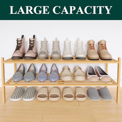Image of Smiry Bamboo Shoe Rack, 5 Horizontal Slats, 2 Tier - 33.9 inch Wide, Natural