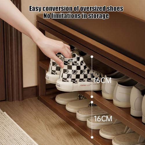 Banc chaussures entrée marron 80x30x42cm avec coussin et étagère ouverte - 6