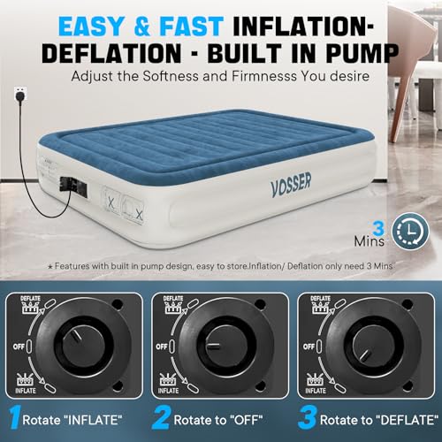 Air Mattress Full with Built in Pump,Inflatable Mattress 2 Mins Self-Inflation/Deflation,Thicker Blow up Mattress Leak-Proof,Flocked Top Air Bed with Storage Bag for Home, Camping & Guests