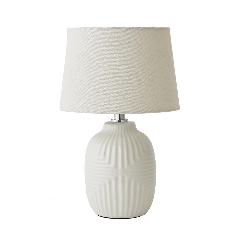 ValueLights | Harrison Taper Shade White Geo Ribbed Pattern Gloss Small Table Lamp with Bulb | Table Lamps, Home Décor & Improvement Essential | Light Bulb Included