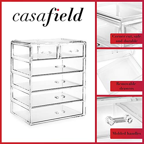 Casafield Acrylic Cosmetic Makeup Organizer & Jewelry Storage Display Case - 4 Large, 2 Small Drawer Set - Clear #TOP3