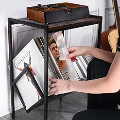 DACK Support de tourne-disque avec rangement jusqu’à 80 albums, support de platine avec pieds en métal noir mat, pour… - Les Beatles, Paul McCartney, John Lennon, RIngo Starr, George Harrison DACK Support de tourne-disque avec rangement jusqu'à 80 albums, support de platine avec pieds en métal noir mat, pour… – Image 3