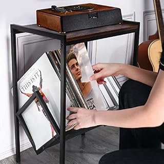 DACK Support de tourne-disque avec rangement jusqu’à 80 albums, support de platine avec pieds en métal noir mat, pour… - Les Beatles, Paul McCartney, John Lennon, RIngo Starr, George Harrison DACK Support de tourne-disque avec rangement jusqu'à 80 albums, support de platine avec pieds en métal noir mat, pour… – Image 3