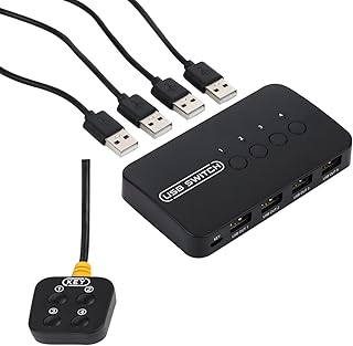 USB Switch Selector 4 Port, USB Switch Box 4 in 4 Out for 4 Computers Sharing 4 USB Devices Keyboard Mouse Printer Scanner, with Desktop Controller and Cables
