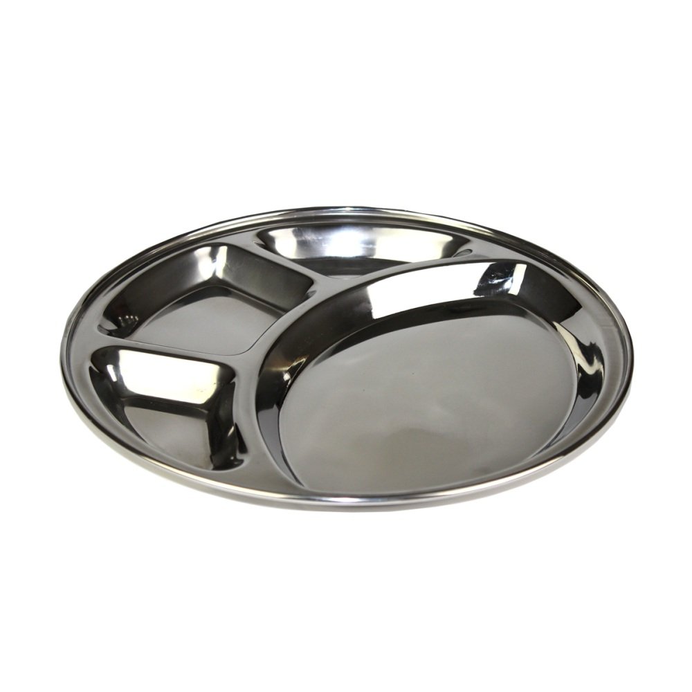 Original indischer Servierteller Thali, aus Edelstahl, 30cm Durchmesser - 4er Vorteilspaket [als 1er, 4er und 10er Packung erhältlich]