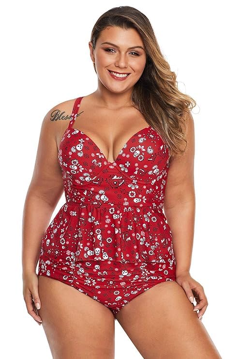Women’s Molded Cup Tankini with Graphic Print – Supportive Swimwear Top Multicolour-image-45