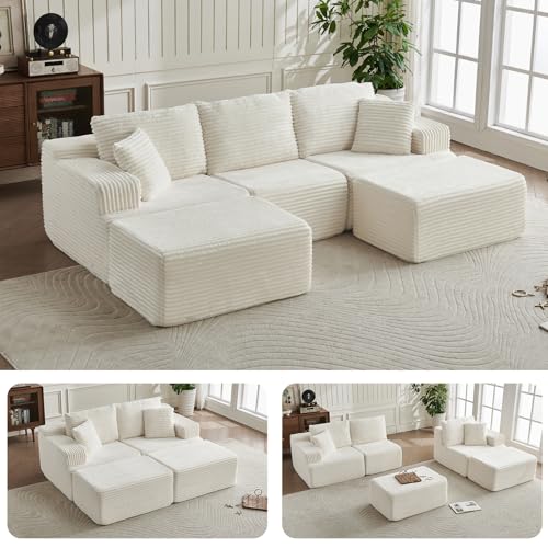 TEYVOKS Modulares U-Form Sofa 262cm - Cloud Couch ohne Montage - Boneless...