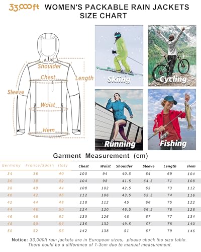 33,000ft Regenjacke Damen Wasserdicht Outdoorjacke Atmungsaktiv Herbst Übergangsjacke Leichte Jacke mit Kapuze Windbreaker zum Wandern Reisen Treking Fahrrad Mintgrün 40